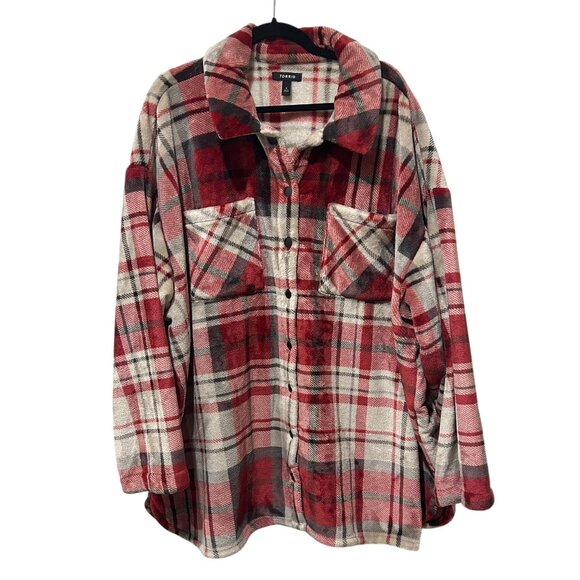 Torrid Red Plaid Fleece Shacket • Women’s Sz 4 Super Soft Longline Shirt Jacket - Picture 1 of 4
